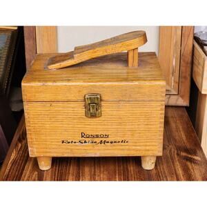 Vintage Ronson Roto Shine Magnetic Electric Shoe Polisher and Wooden Chest Box